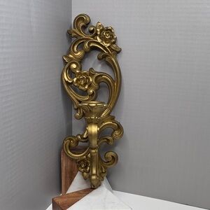 Vintage 1971 Gold Homco Wall Candle Holder Sconce Ornate Hollywood Regency